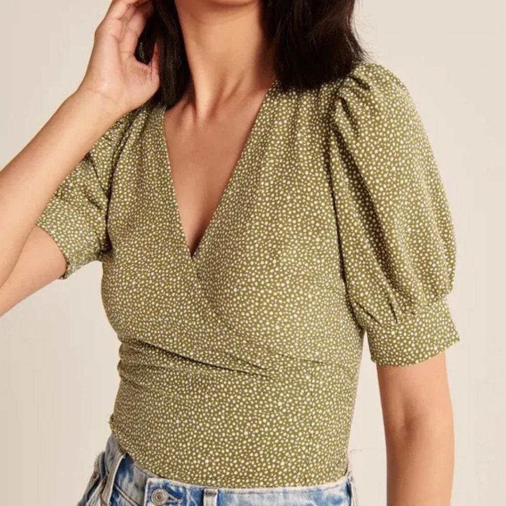 Abercrombie Polka Dot Wrap Smocked Waist Blouse